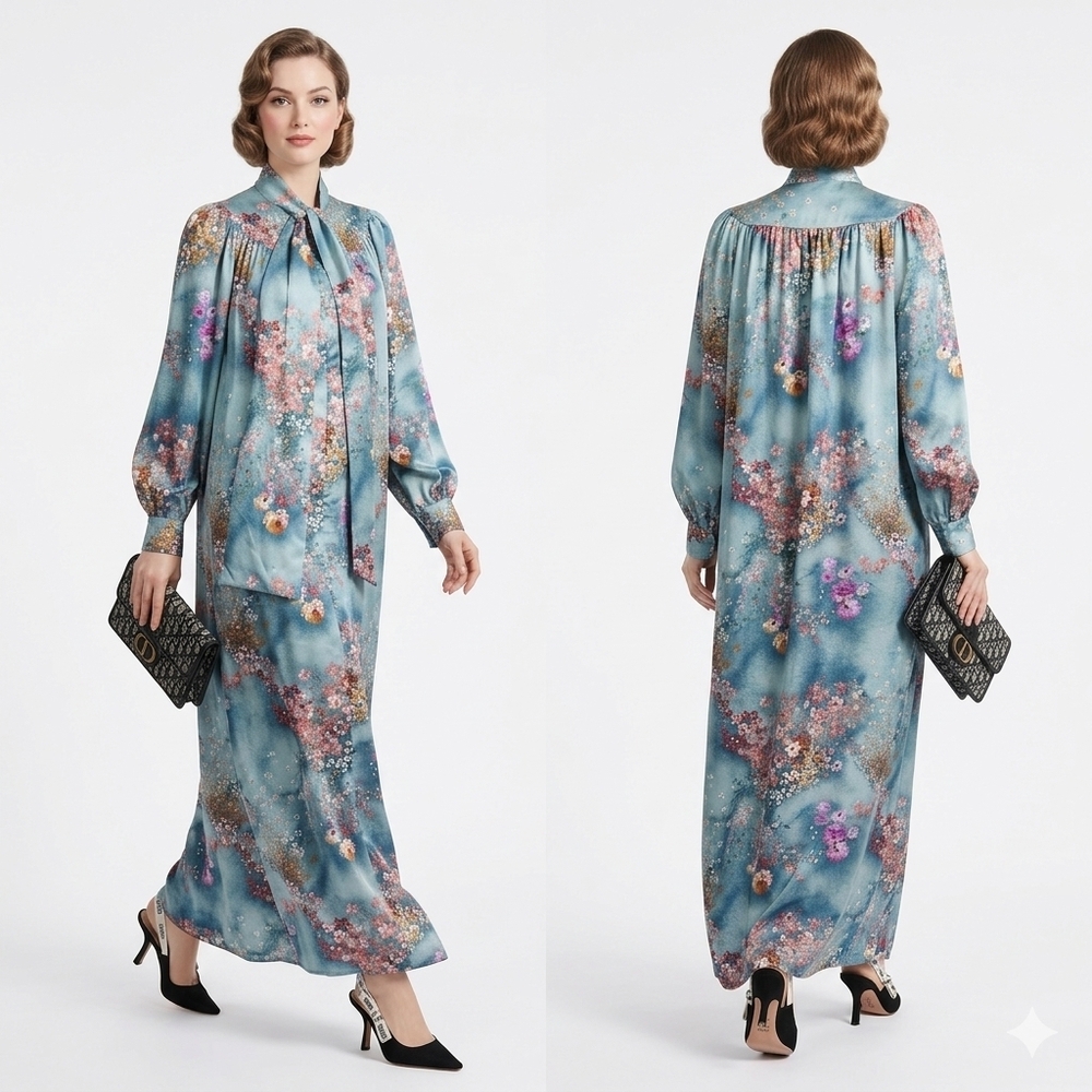 VTG 70s Christian Dior Canada Floral Maxi Robe ​Lavallière Gown Size S - Picture 5 of 10